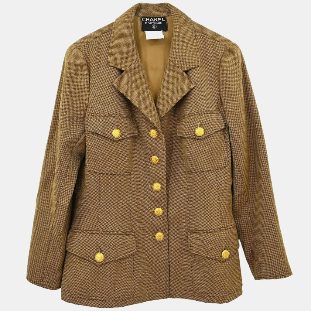 Chanel Single Breasted Jacket Brown #40 Chanel Single Breasted Jacket Brown #40