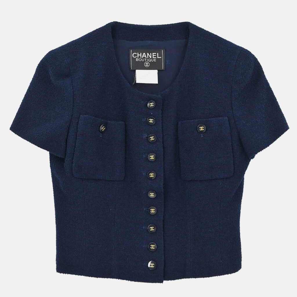 luxury-women-chanel-used-clothes-p1242115-001.jpeg Chanel Single Breasted Jacket Navy #38