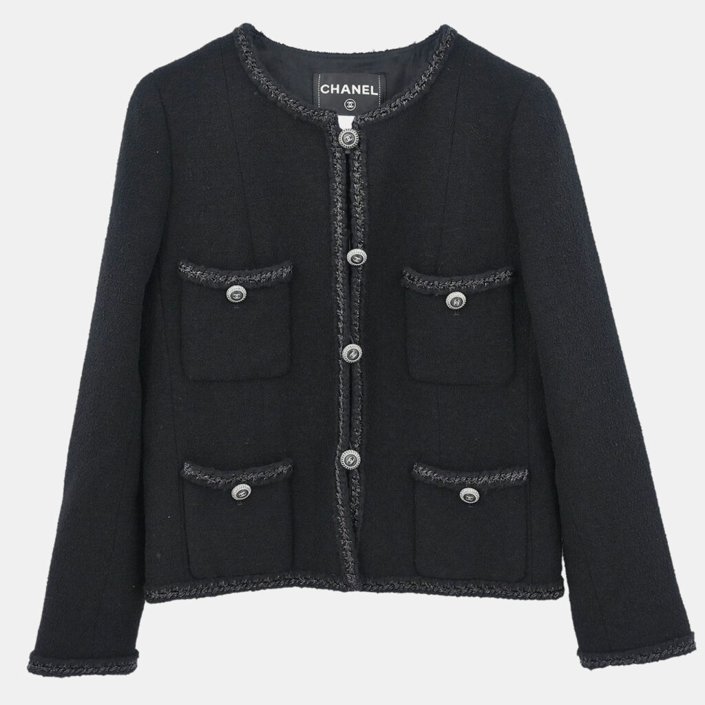 Chanel Single Breasted Jacket Black 08A #36 Chanel Single Breasted Jacket Black 08A #36