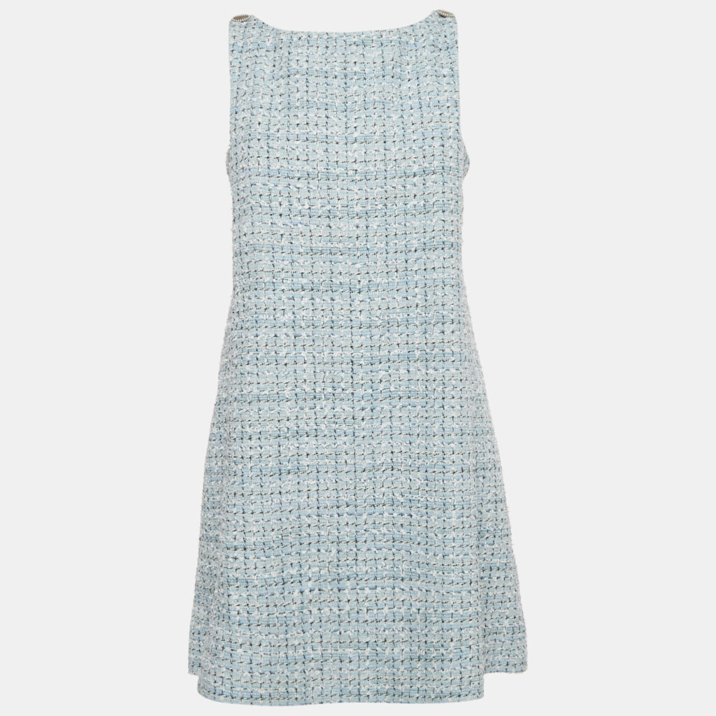 Chanel Blue Tweed Sleeveless Mini Dress M