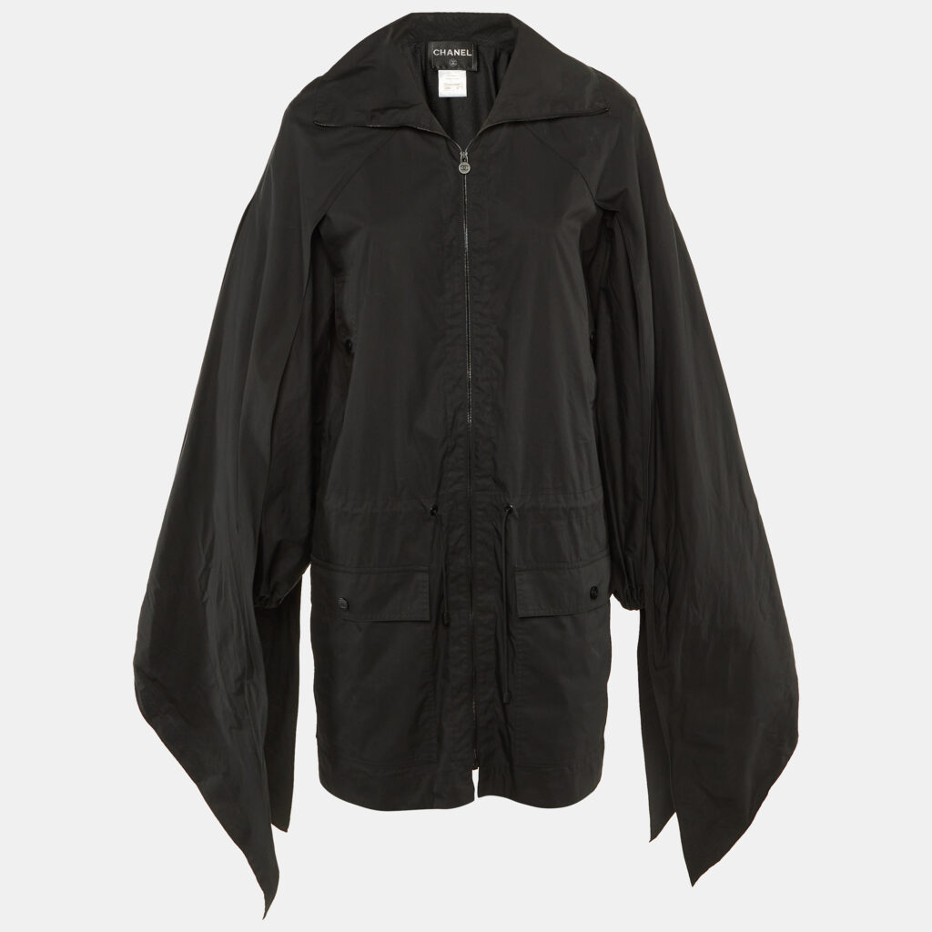 luxury-women-chanel-used-clothes-p1244824-003-1.jpg Chanel Black Cotton & Nylon Sleeve Tie Detail Windbreaker Jacket S