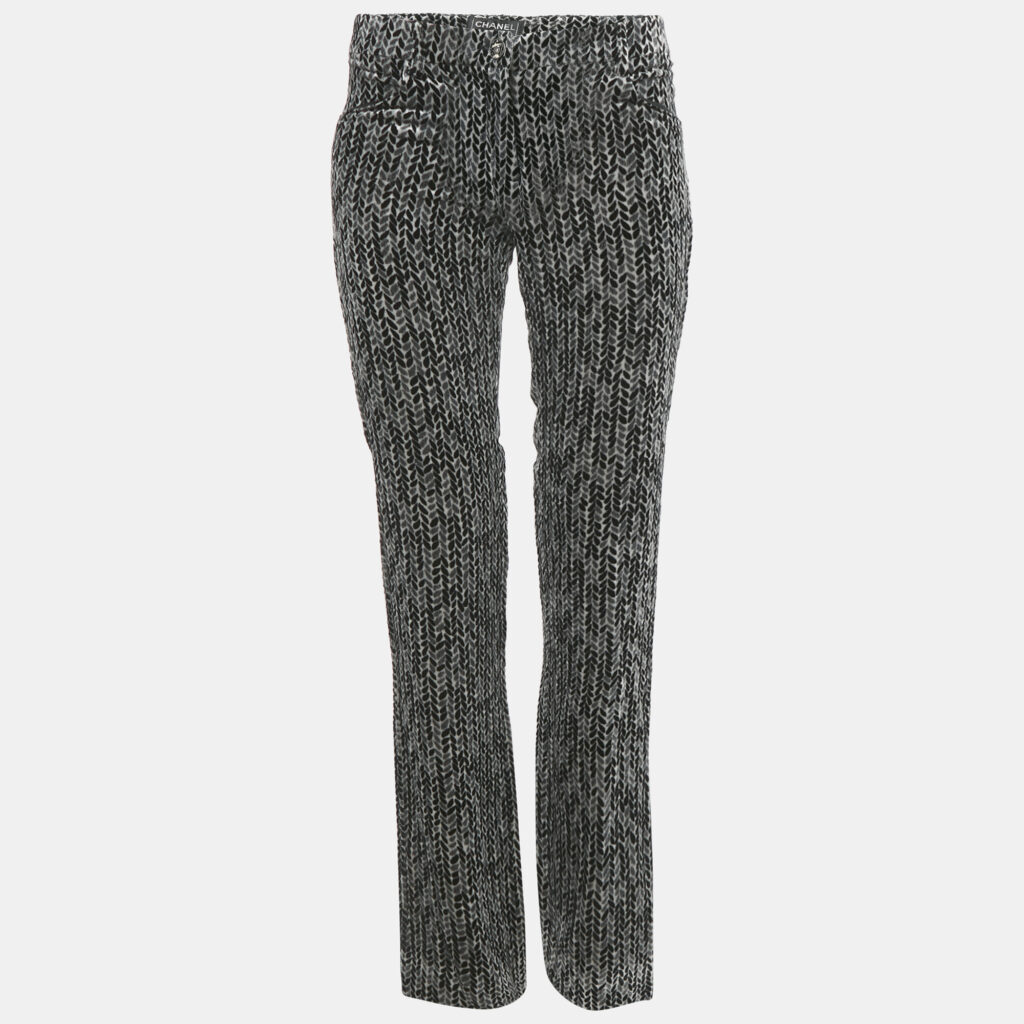 Chanel Monochrome Printed Velvet Trousers S Chanel Monochrome Printed Velvet Trousers S