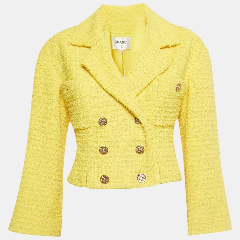 Chanel Yellow Tweed Cropped Jacket S Chanel Yellow Tweed Cropped Jacket S
