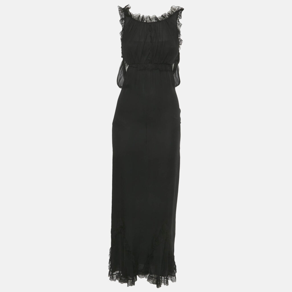 Chanel Black Silk Lace Detail Sheer Maxi Dress S Chanel Black Silk Lace Detail Sheer Maxi Dress S