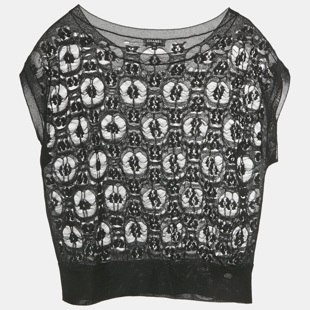 Chanel Black Open Knit Sheer Top L