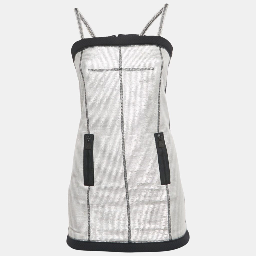 Chanel Silver Lurex Knit Strappy Mini Dress S Chanel Silver Lurex Knit Strappy Mini Dress S