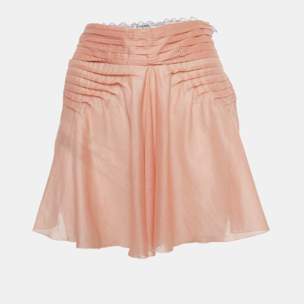 Chanel Peach /Lilac Two Toned Cotton Sheer Mini Skirt S Chanel Peach /Lilac Two Toned Cotton Sheer Mini Skirt S