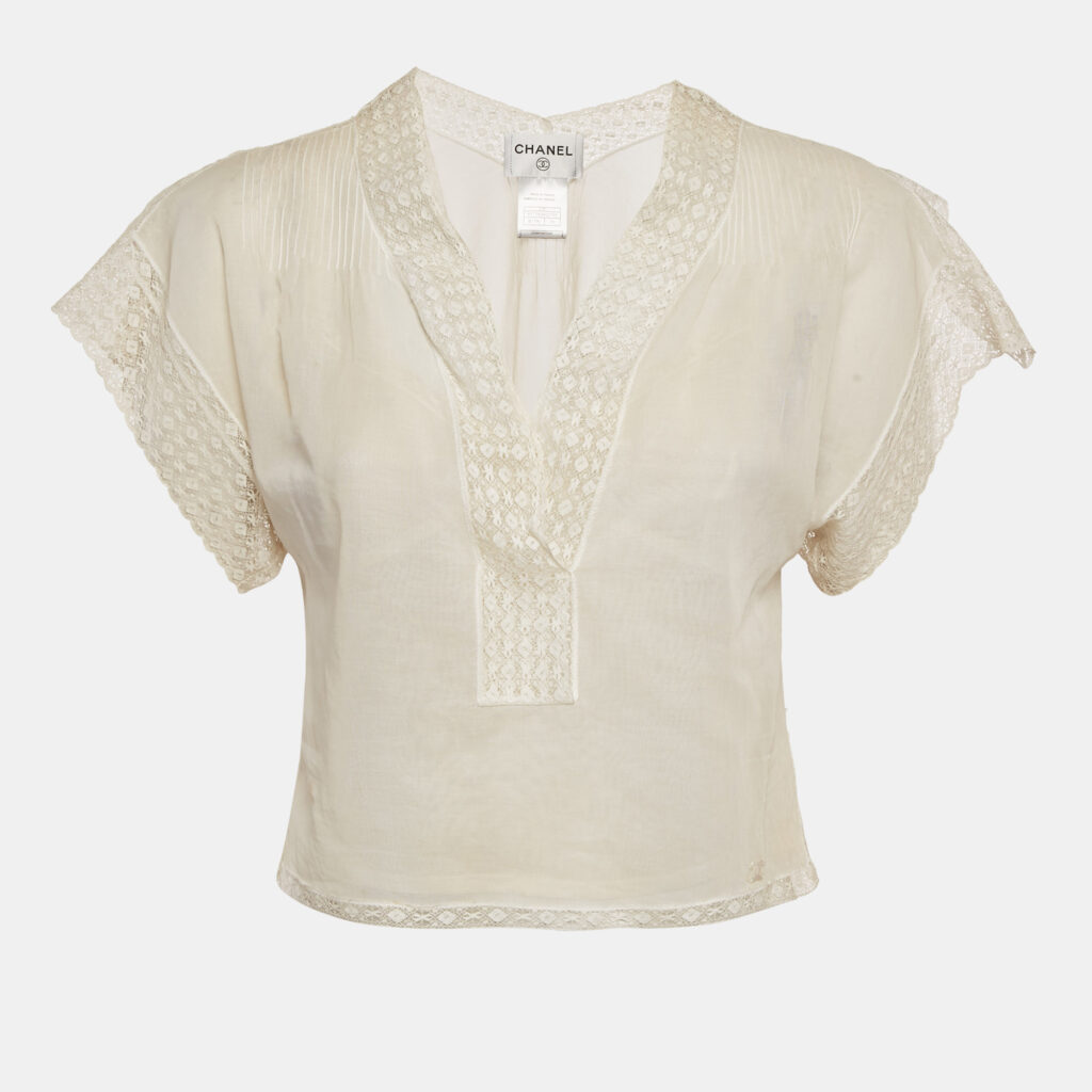 Chanel White Cotton Short Sleeve Blouse S