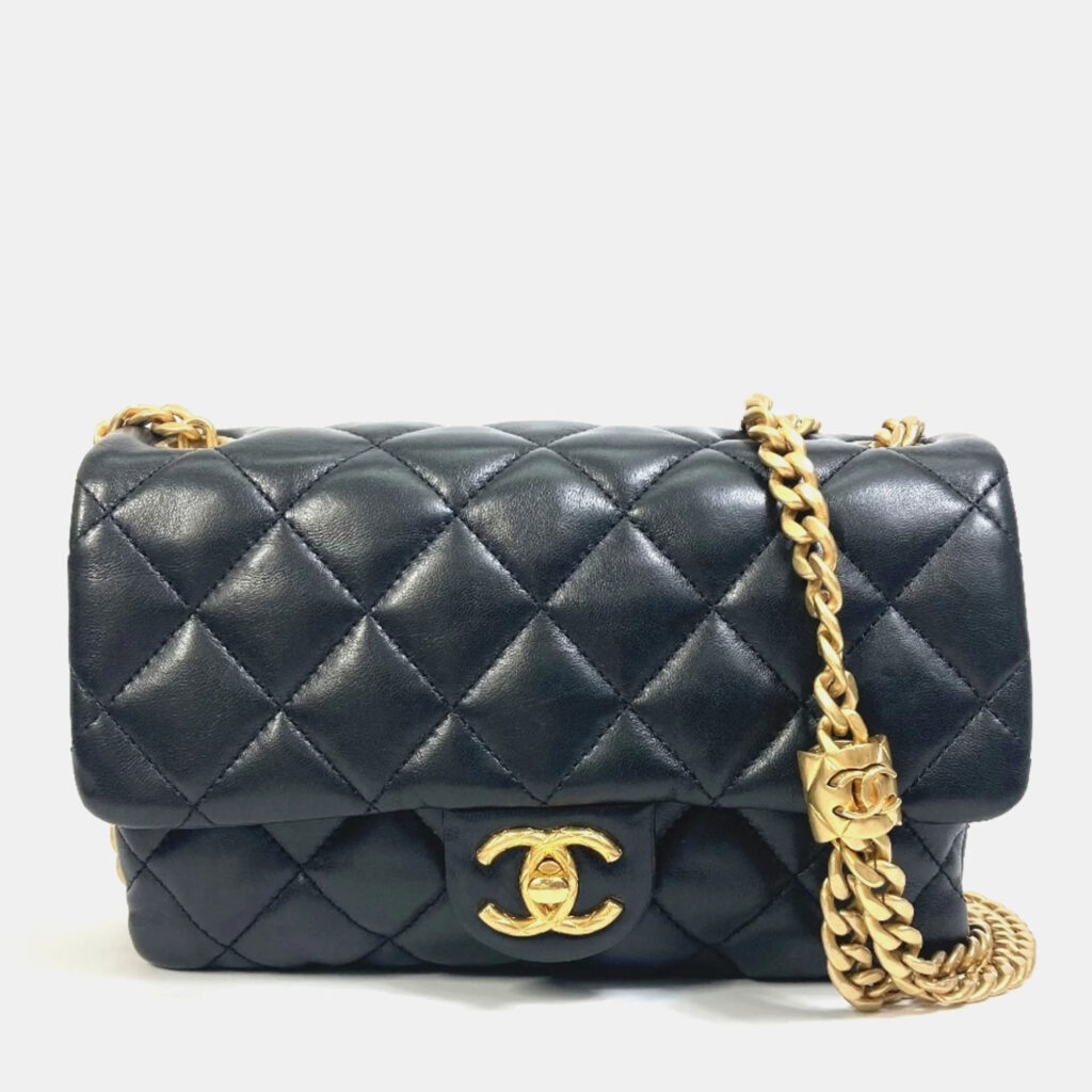 Chanel Black Lambskin CC Coco Mark Matelasse Chain Bag