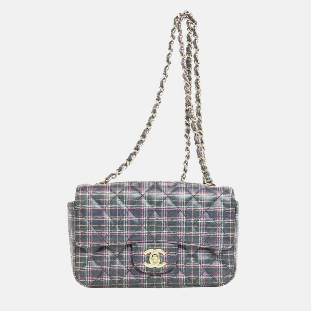 Chanel Leather Check Pattern Chain Shoulder Bag