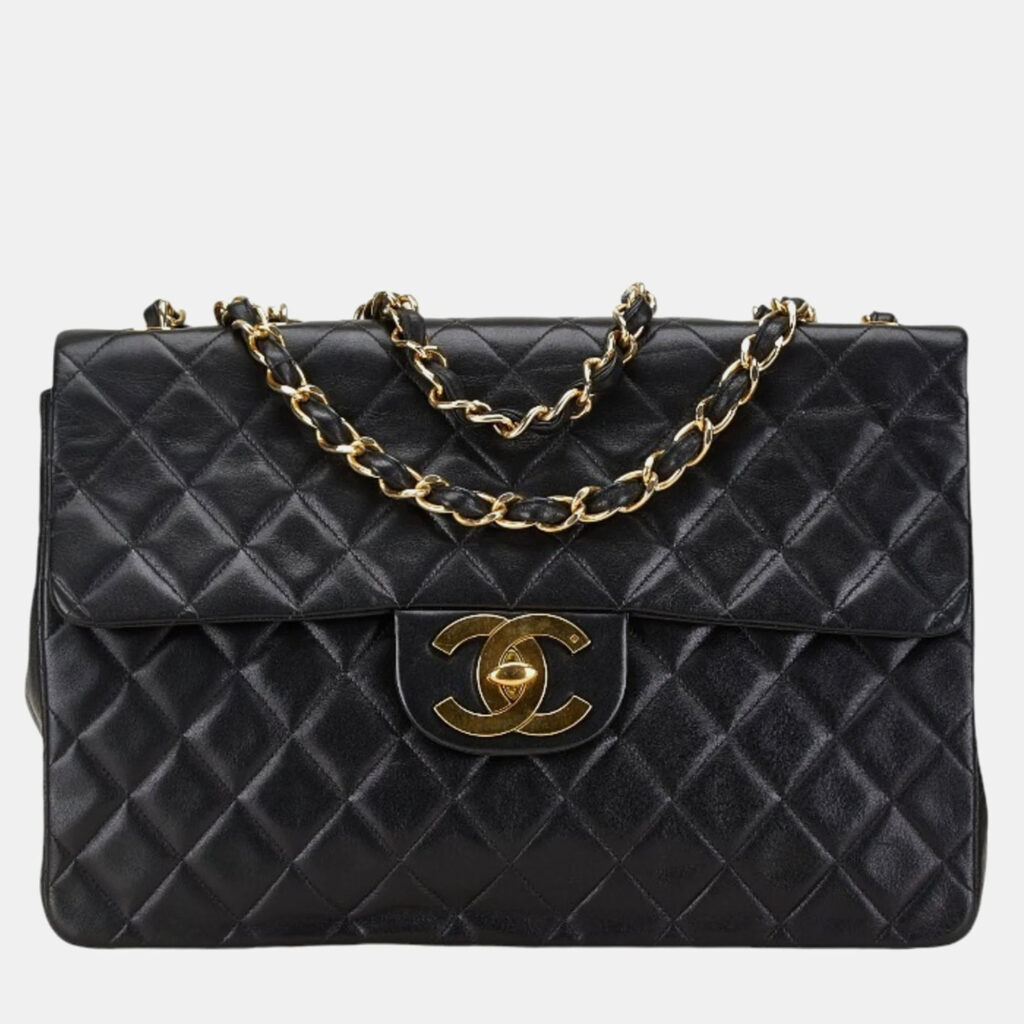 Chanel Black Lambskin Matelasse Coco Mark Chain Shoulder Bag