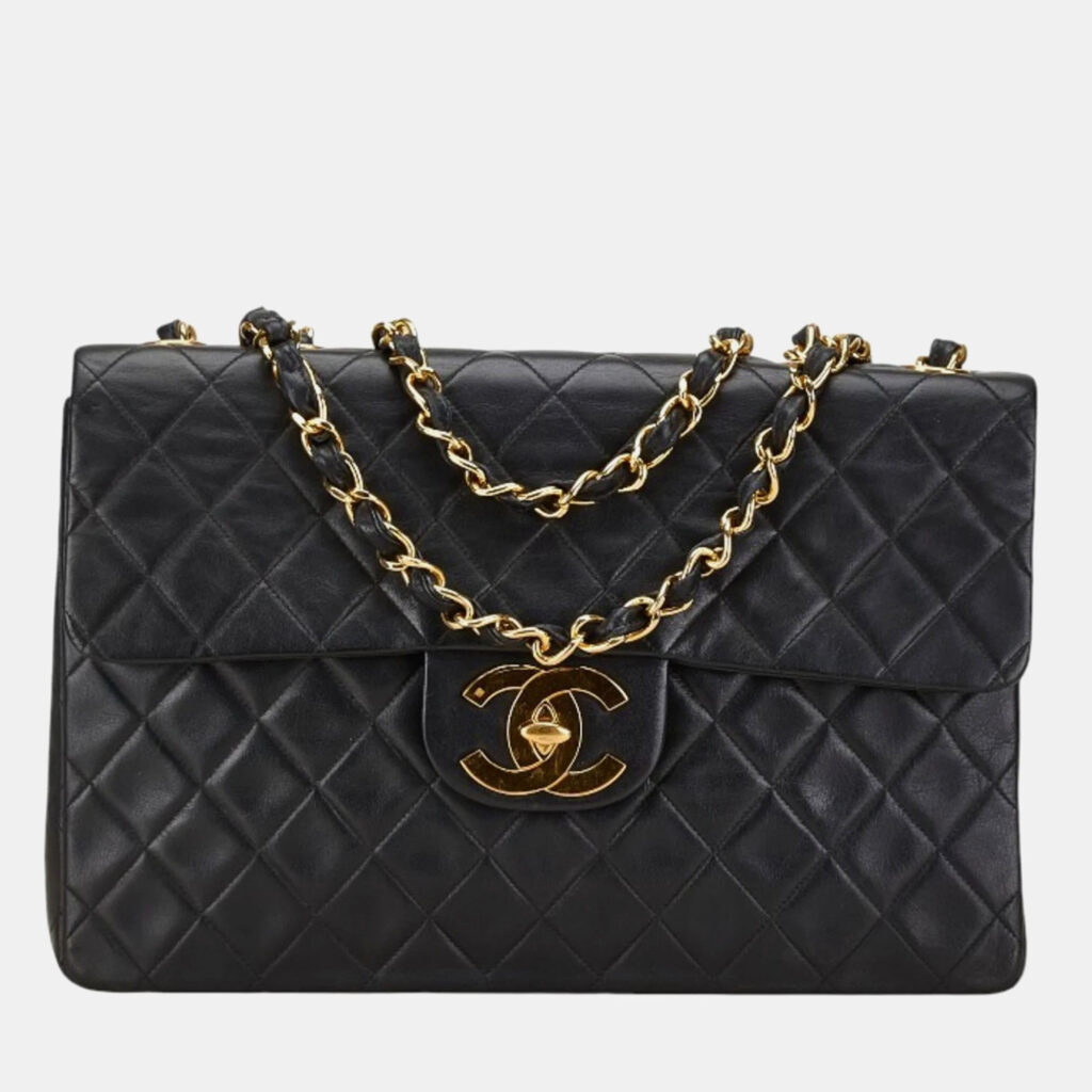 Chanel Black Lambskin Matelasse Coco Mark Chain Shoulder Bag