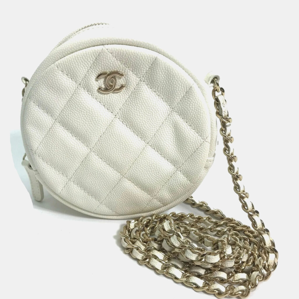 Chanel White Gold CC Mark Round Chain Bag