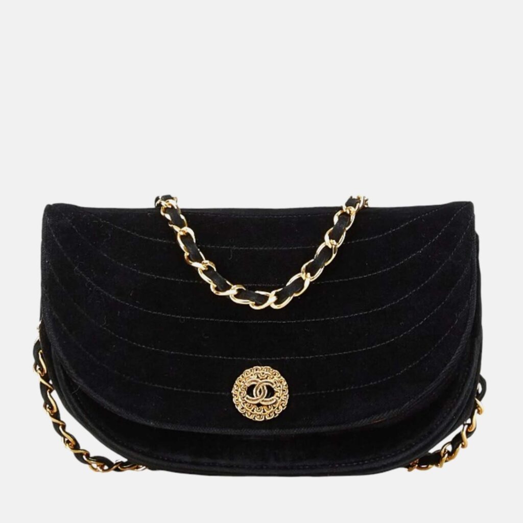 Chanel Black Suede Half Moon Coco Mark Chain Shoulder Bag Chanel Black Suede Half Moon Coco Mark Chain Shoulder Bag