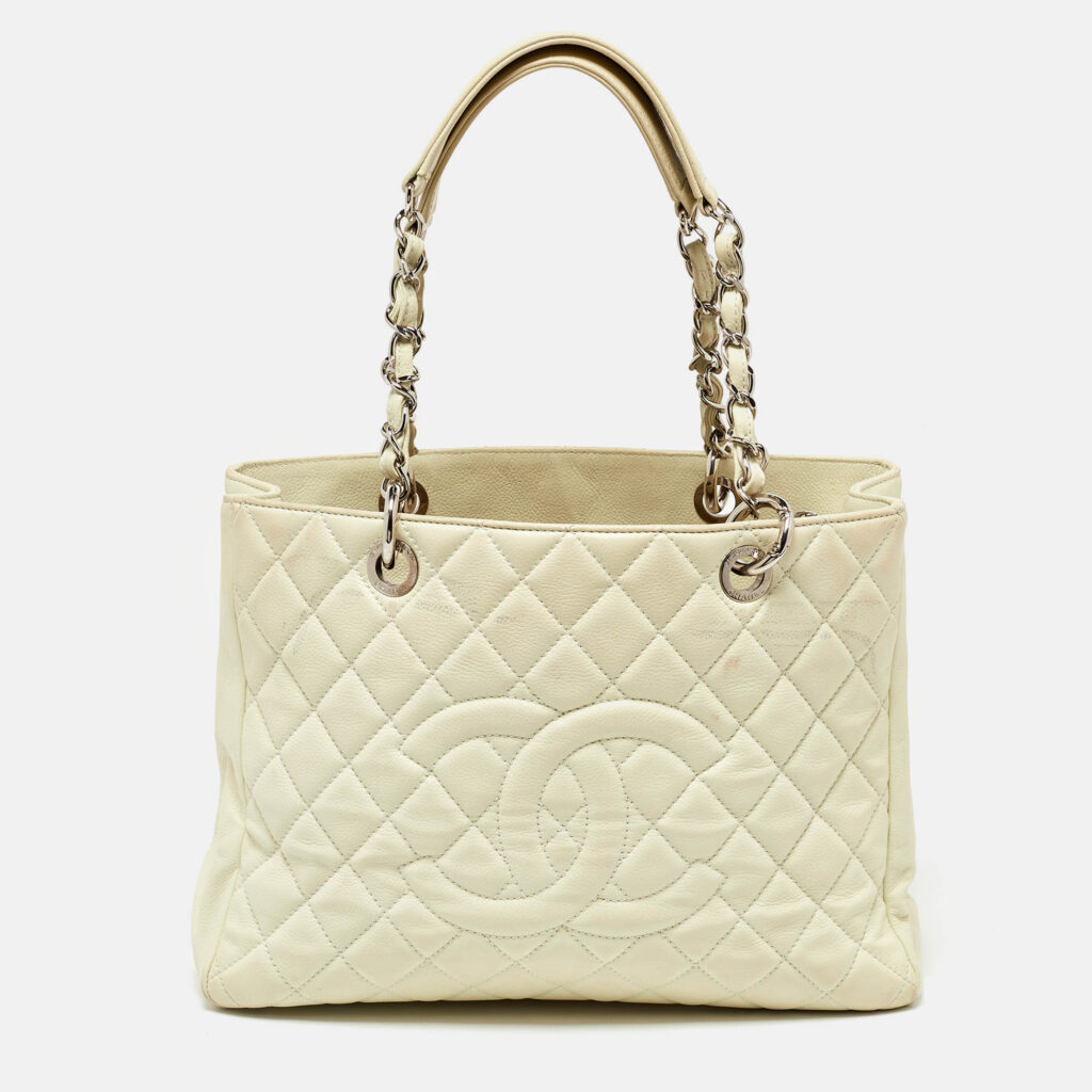 Chanel Cream Quilted Caviar Leather CC GST Tote Chanel Cream Quilted Caviar Leather CC GST Tote