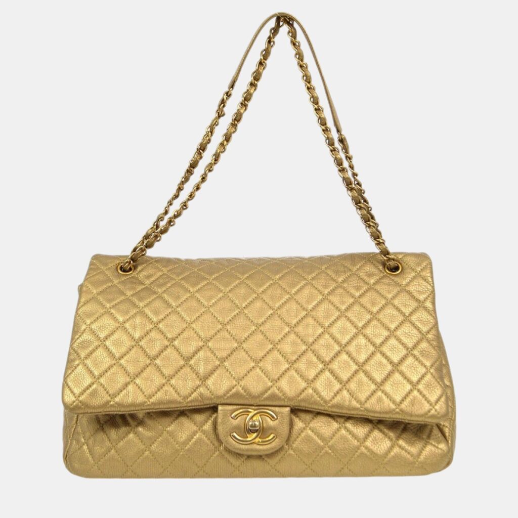Chanel Gold Calfskin XXL Single Flap Shoulder Bag Chanel Gold Calfskin XXL Single Flap Shoulder Bag