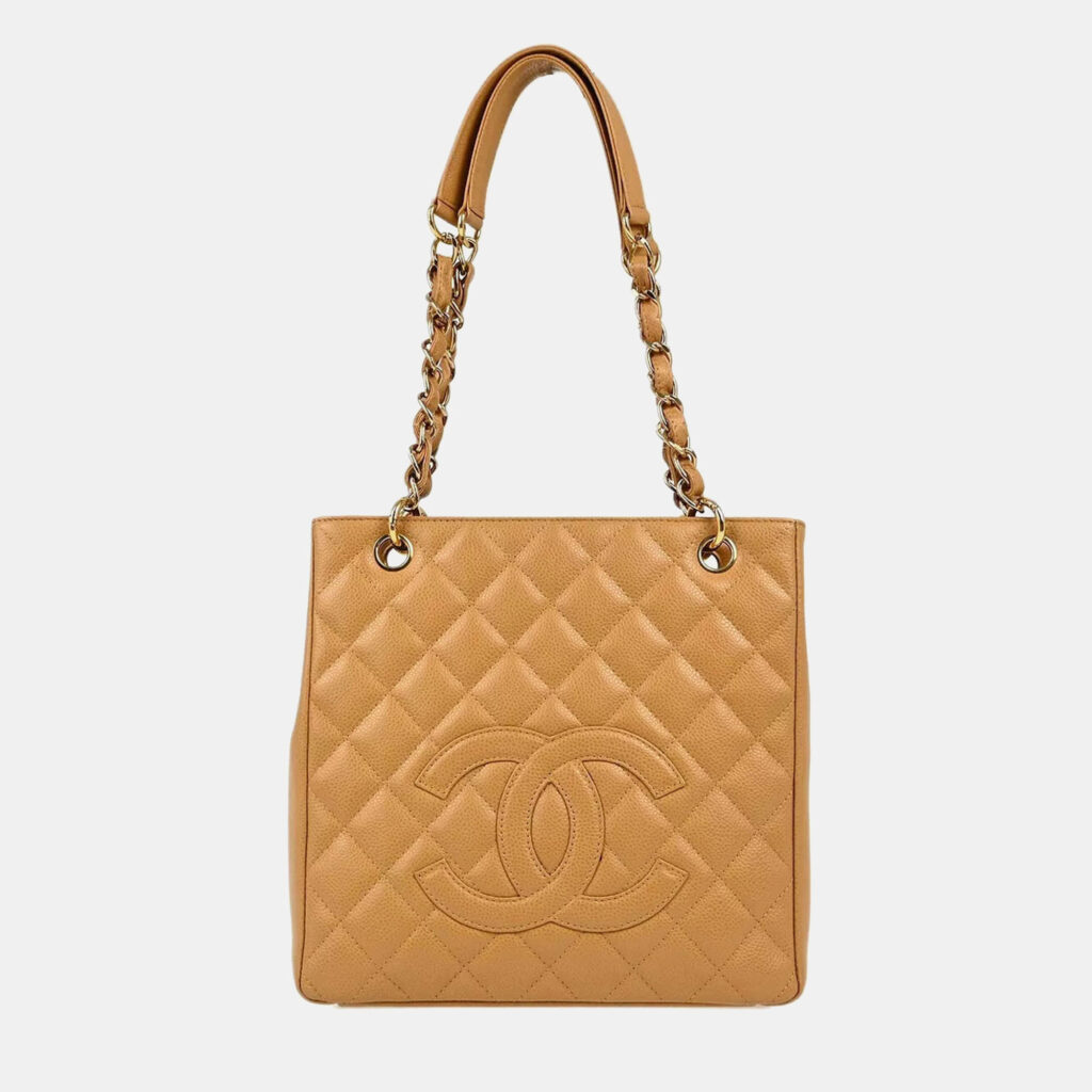 Chanel Beige Calfskin Petite Shopping Tote PST Chain Handbag Chanel Beige Calfskin Petite Shopping Tote PST Chain Handbag