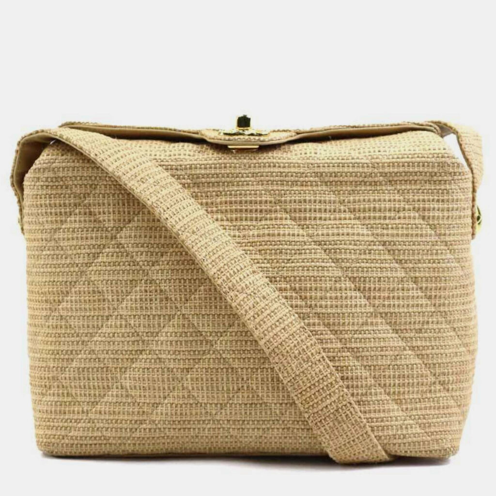 Chanel Beige Gold Raffia Shoulder Bag Chanel Beige Gold Raffia Shoulder Bag