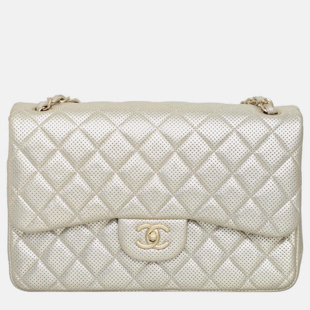 Chanel Metallic Perforated Jumbo Classic Double Flap Bag Chanel Metallic Perforated Jumbo Classic Double Flap Bag