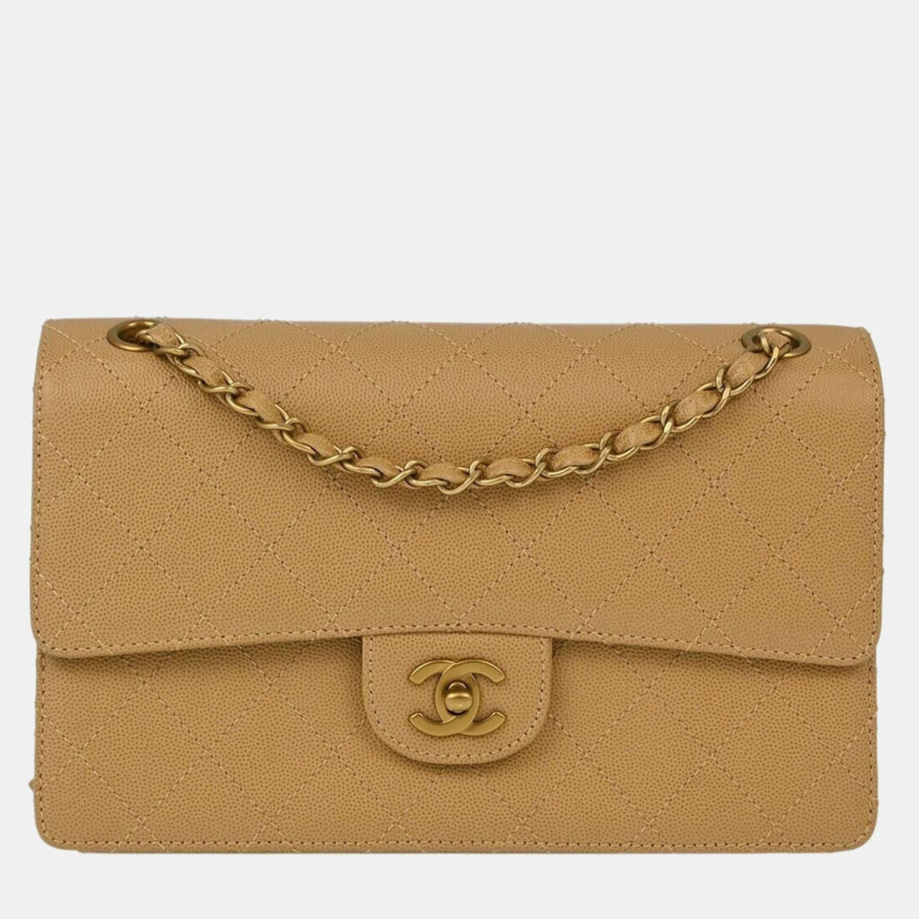 Chanel Beige Calfskin Medium Classic Single Flap Shoulder Bag Chanel Beige Calfskin Medium Classic Single Flap Shoulder Bag