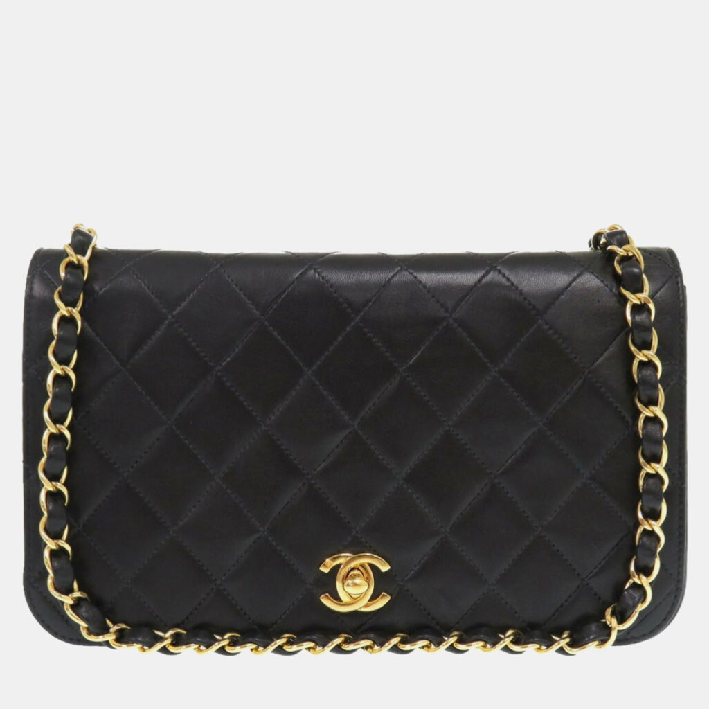 Chanel Black Matelasse Lambskin Gold Chain Shoulder Bag Chanel Black Matelasse Lambskin Gold Chain Shoulder Bag