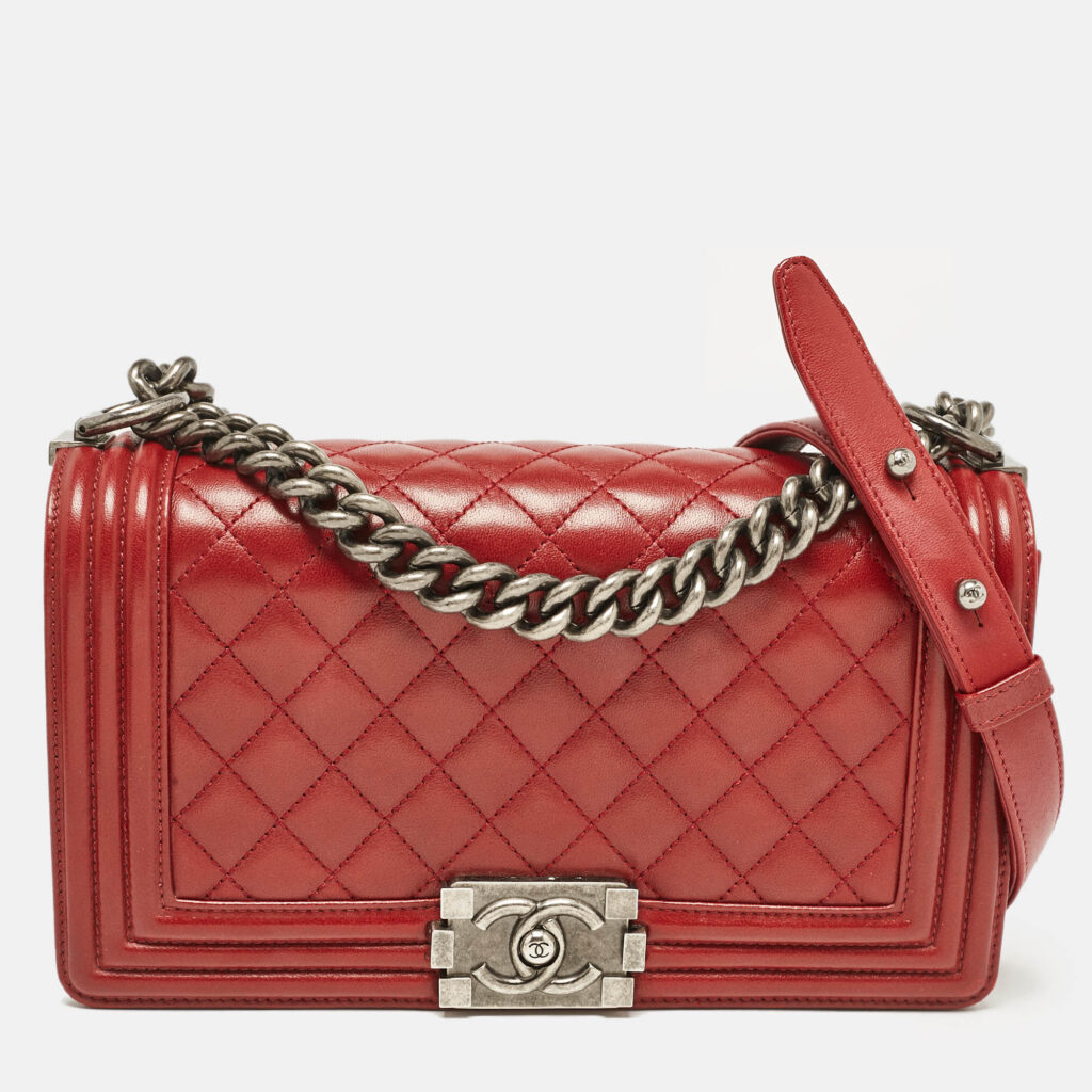 Chanel Red Quilted Leather Medium Boy Flap Bag