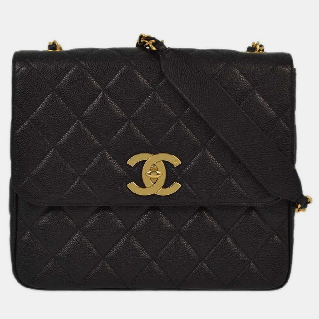 Chanel Black Calfskin Straight Flap Chain Shoulder Bag Chanel Black Calfskin Straight Flap Chain Shoulder Bag