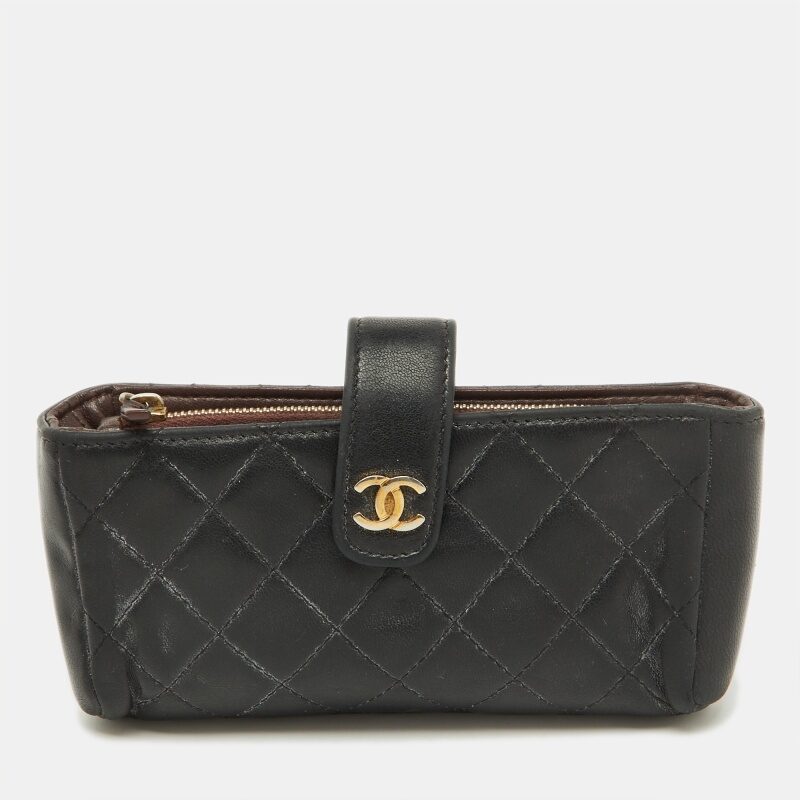 Chanel Black Quilted Leather CC Phone Holder Clutch Chanel Black Quilted Leather CC Phone Holder Clutch