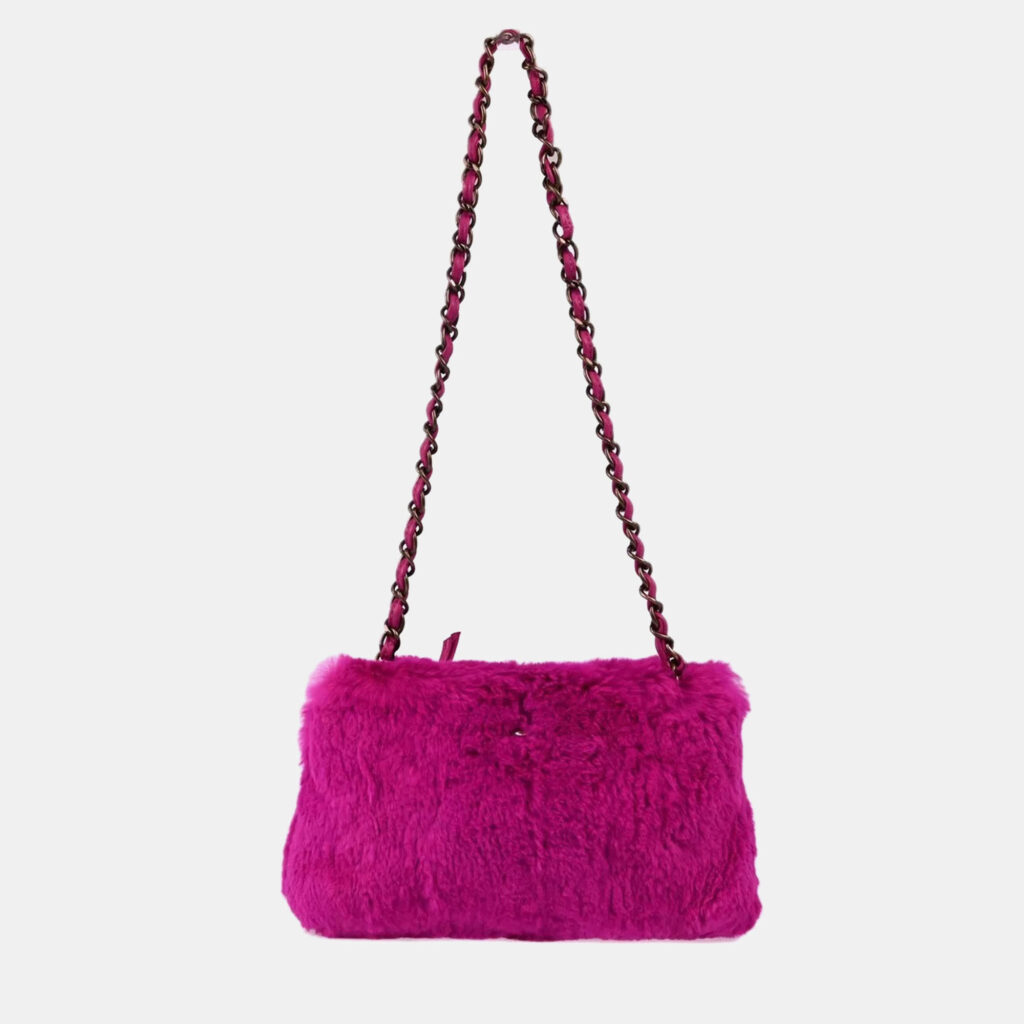 Chanel Purple Fur Chain Shoulder Bag