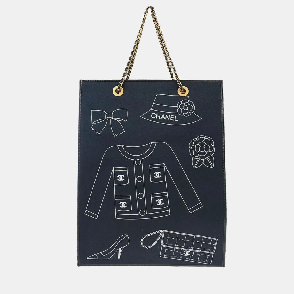 Chanel Navy Canvas and Leather Icon Chain Tote Bag Chanel Navy Canvas and Leather Icon Chain Tote Bag