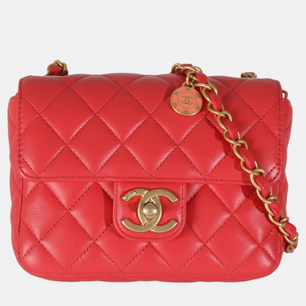 Chanel Red Quilted Lambskin Coco Pins Mini Flap Bag Chanel Red Quilted Lambskin Coco Pins Mini Flap Bag