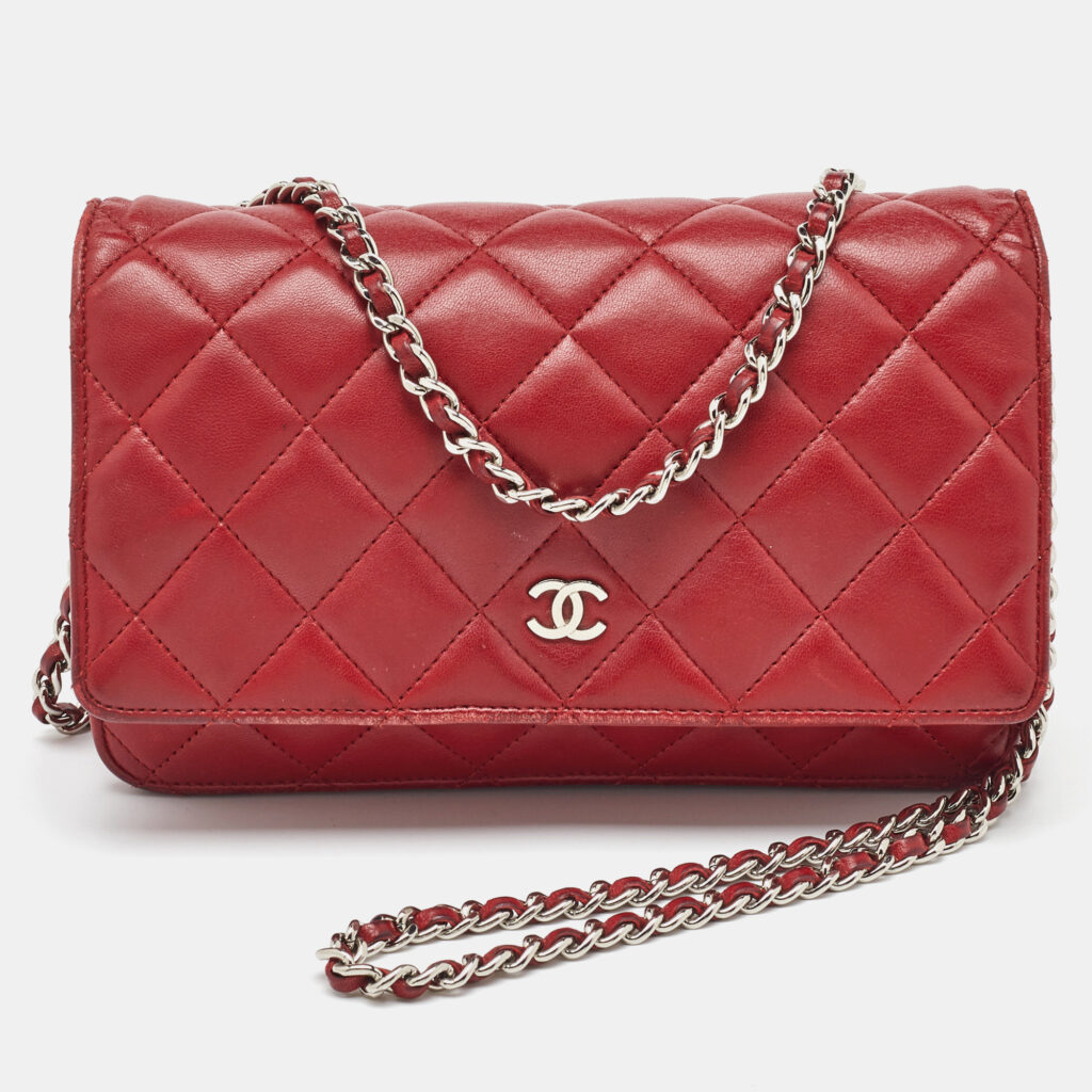 Chanel Red Quilted Leather CC Wallet On Chain Chanel Red Quilted Leather CC Wallet On Chain