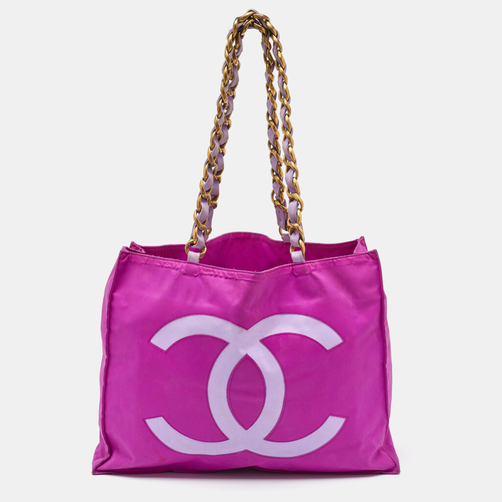 Chanel Pink Nylon Vintage CC Logo Shopper Tote Chanel Pink Nylon Vintage CC Logo Shopper Tote