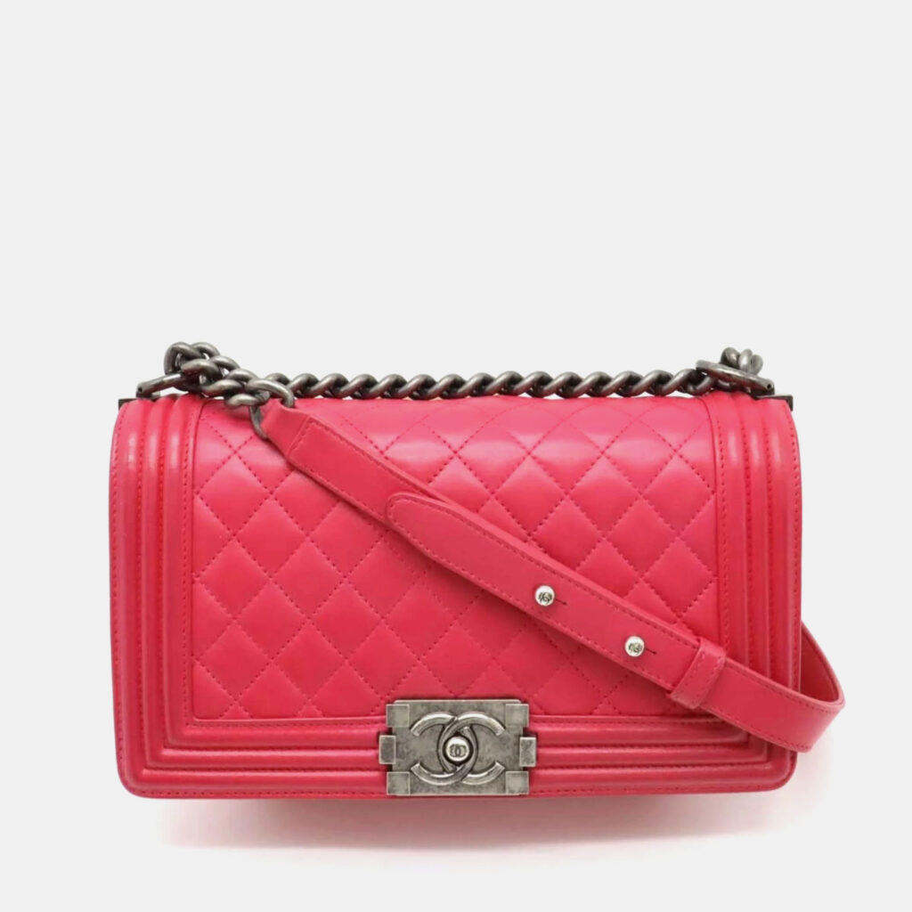 Chanel Pink Caviar Leather Boy Chain Shoulder Bag Chanel Pink Caviar Leather Boy Chain Shoulder Bag