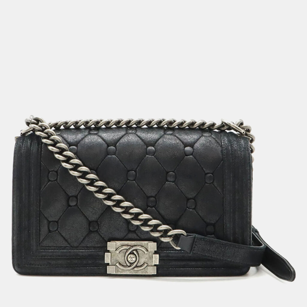 Chanel Black Suede and Leather Boy Shoulder Bag
