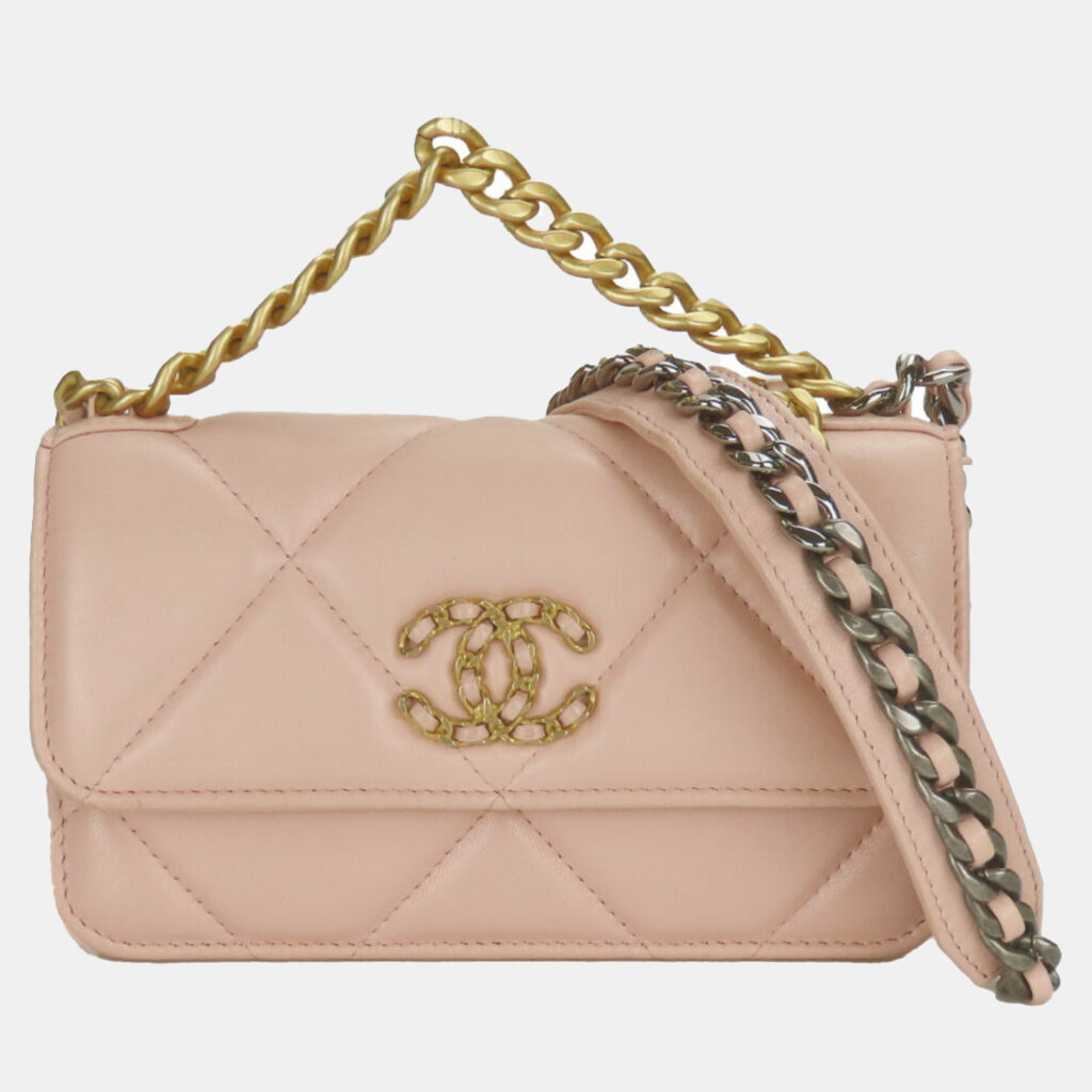 Chanel Shoulder Bag 19 Lambskin Pink Phone Chain Clutch
