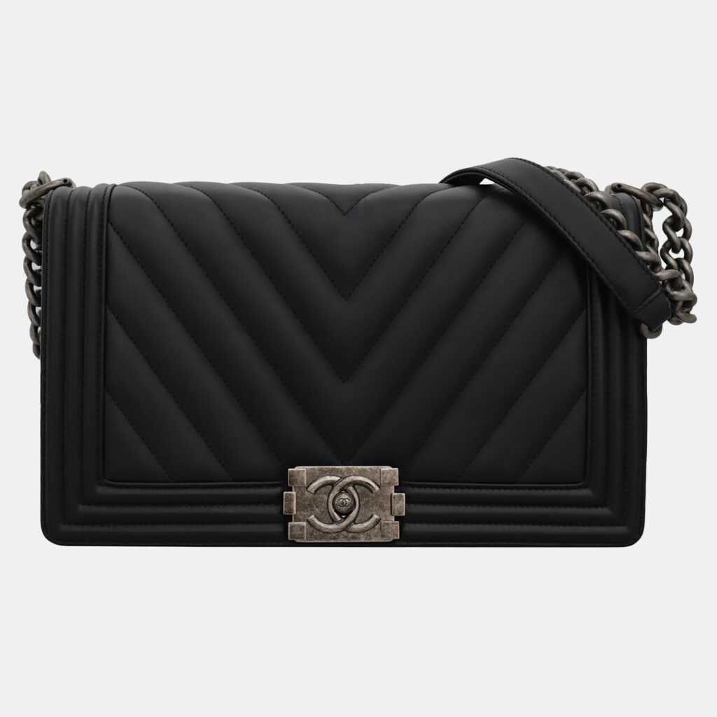 Chanel Black Quilted Lambskin Leather Chevron Medium Boy Bag Chanel Black Quilted Lambskin Leather Chevron Medium Boy Bag
