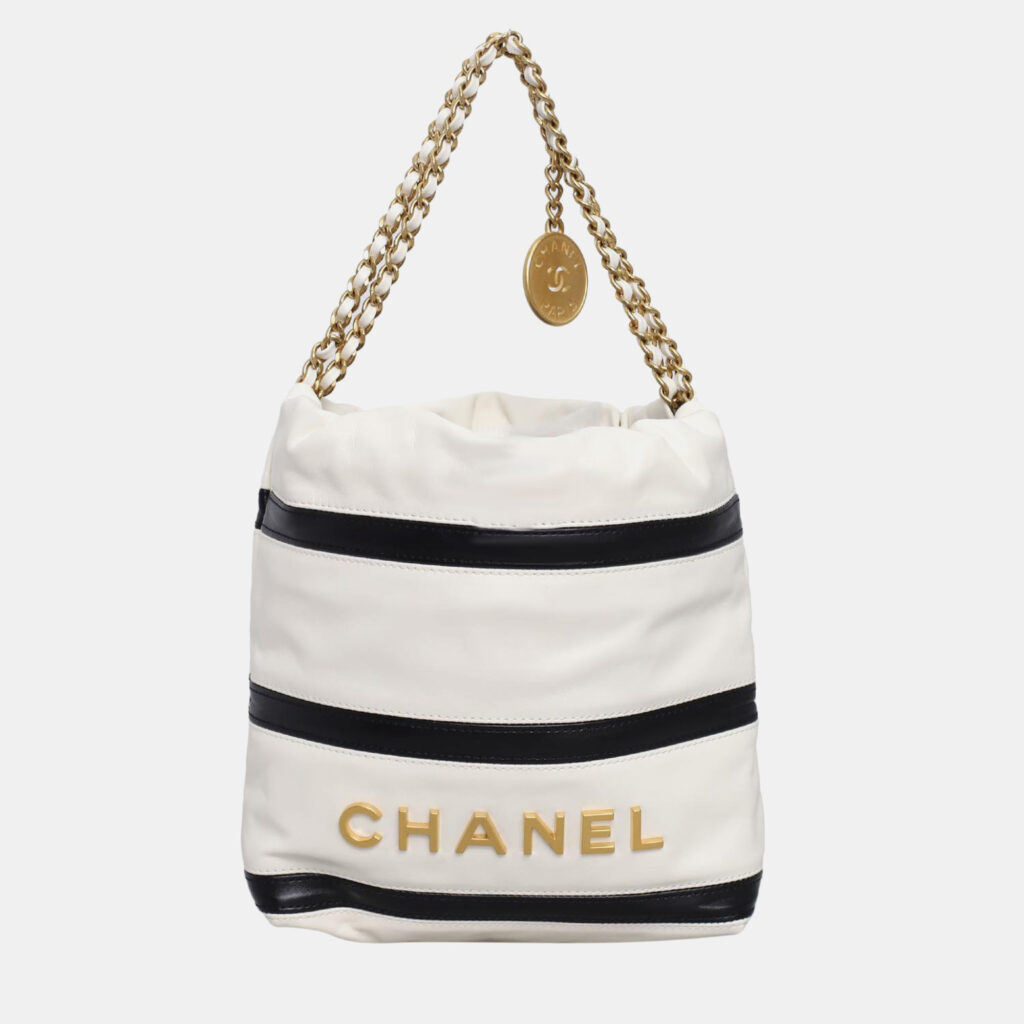 Chanel White Lambskin Leather Mini 22 Stripes Bag
