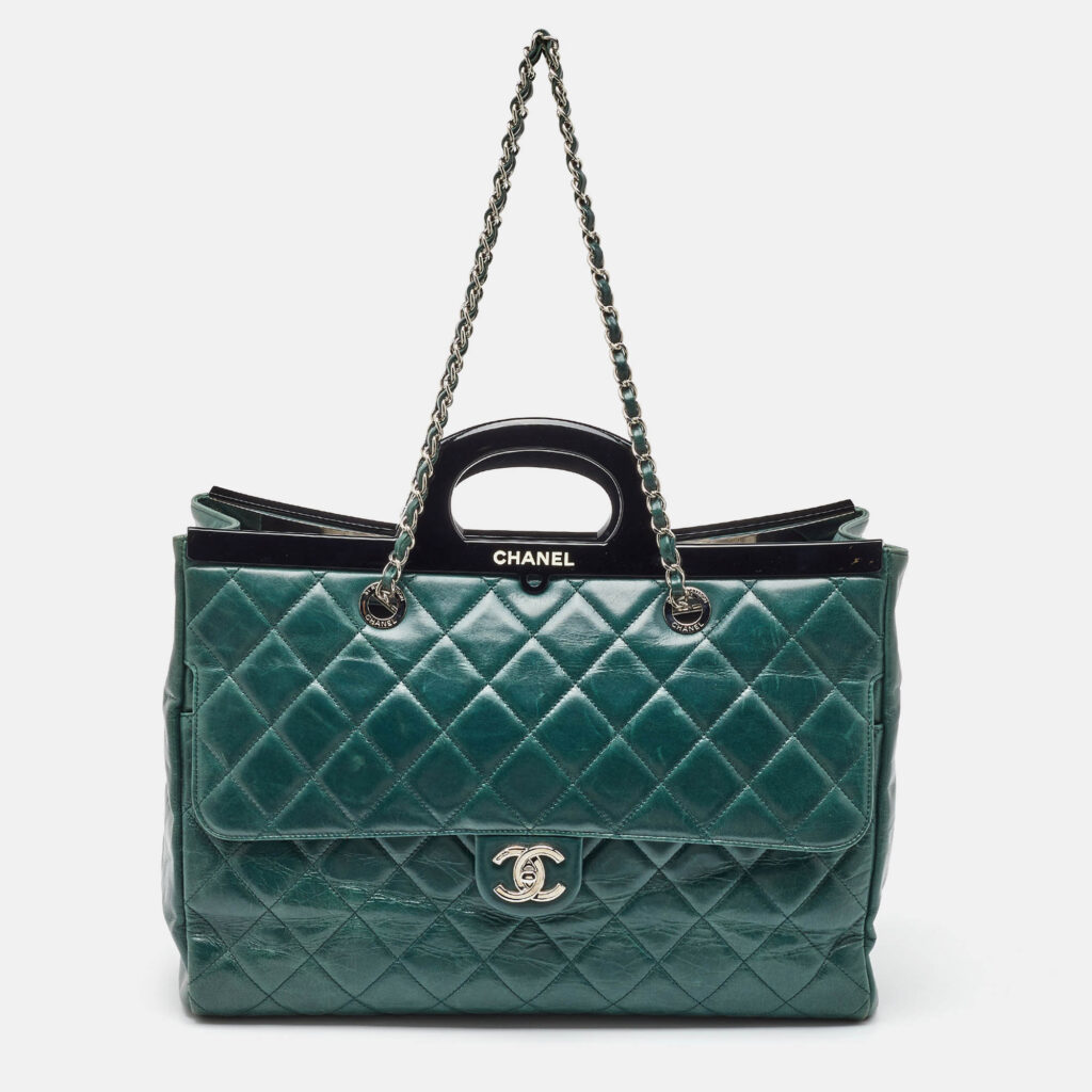 Chanel Dark Green Quilted Leather CC Delivery Bag
