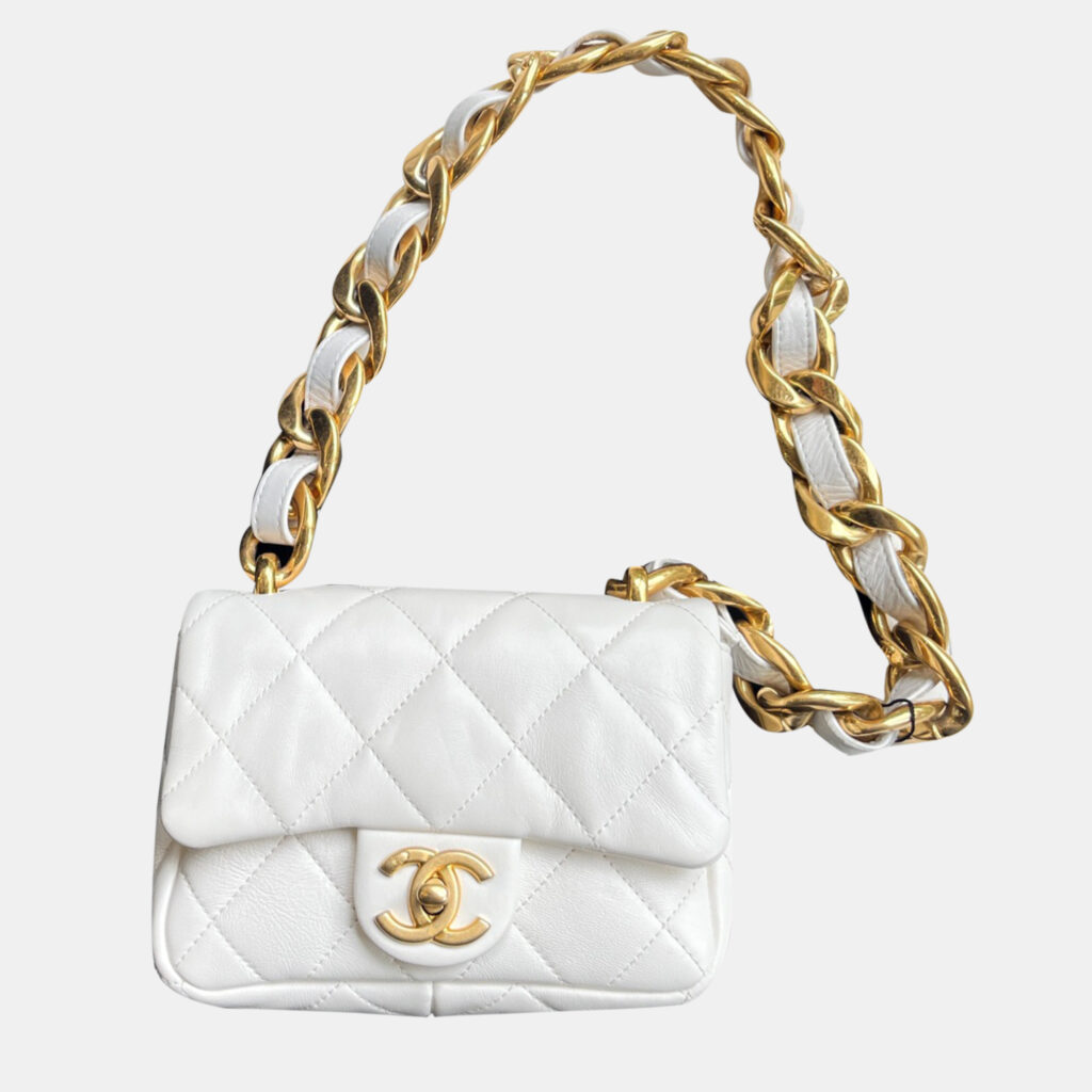 Chanel White Chunky Chain Small Flap Shoulder Bag
