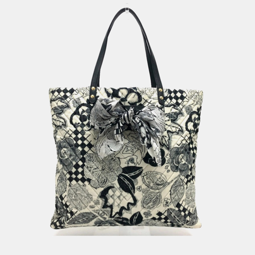 Chanel White Canvas Printed Camellia Tote Bag Chanel White Canvas Printed Camellia Tote Bag