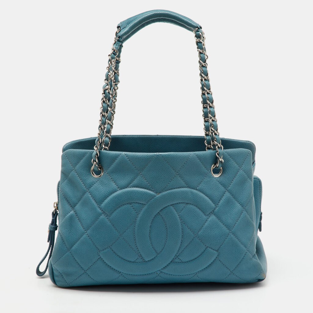 Chanel Blue Quilted Caviar Leather Petite Timeless Tote
