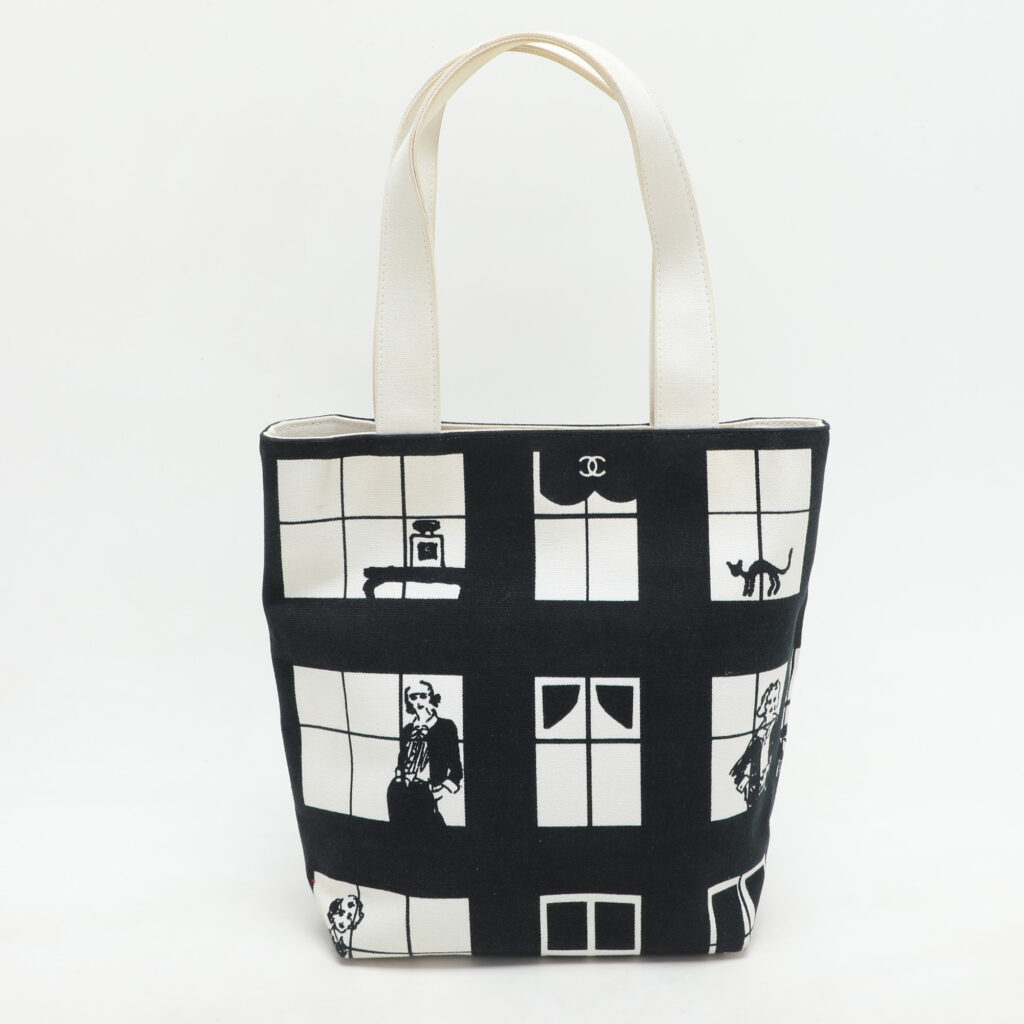 Chanel Navy Blue/White Canvas Coco Window Tote
