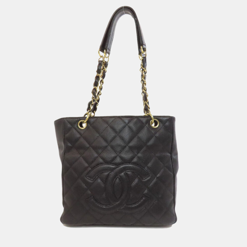 Chanel Petite Shopping Black Leather Tote Bag Chanel Petite Shopping Black Leather Tote Bag
