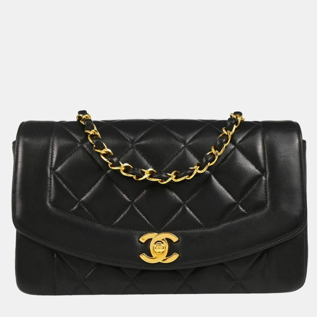 Chanel Diana Small Black Lambskin Shoulder Bag Chanel Diana Small Black Lambskin Shoulder Bag