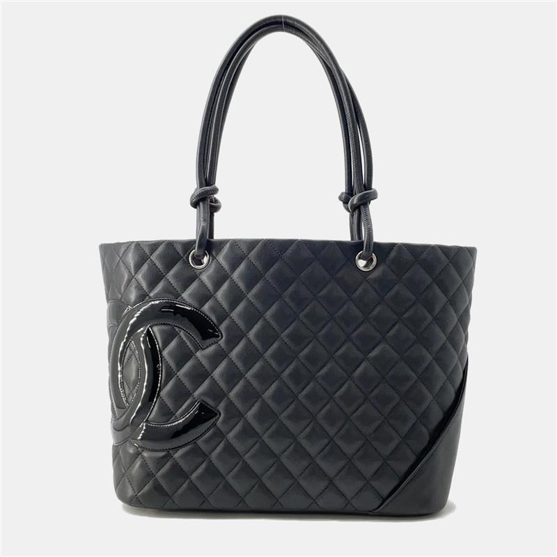 Chanel Cambon Line Large Black Leather Tote Bag