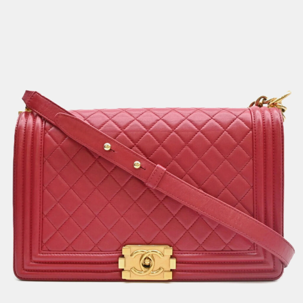 Chanel Boy Red Lambskin Leather Chain Shoulder Bag Chanel Boy Red Lambskin Leather Chain Shoulder Bag