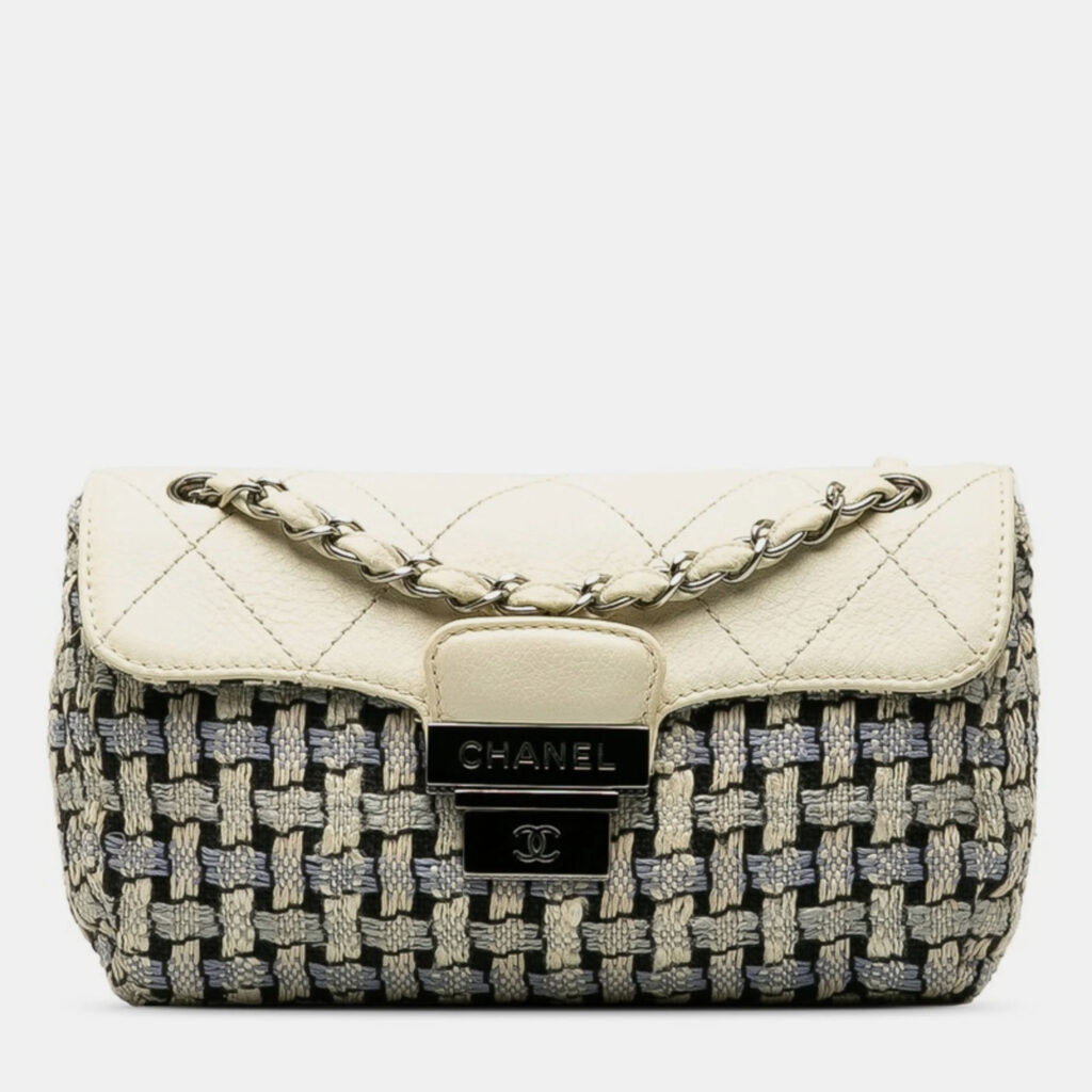 Chanel Single Flap Blue Tweed Calfskin Woven Shoulder Bag