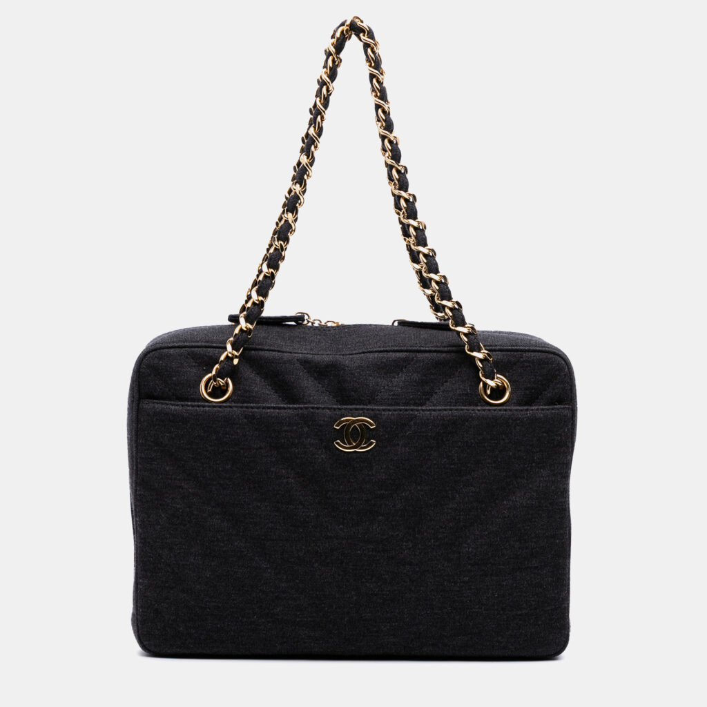 Chanel Grey CC Chevron Jersey Camera Bag Chanel Grey CC Chevron Jersey Camera Bag