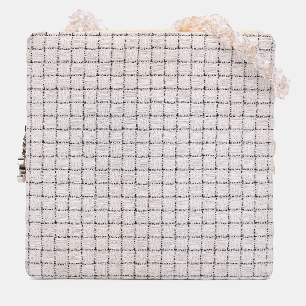Chanel Brown/White Small Tweed and Resin Zipped Shopping Bag Chanel Brown/White Small Tweed and Resin Zipped Shopping Bag